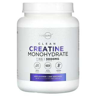 TypeZero, Clean, Creatine Monohydrate, Unflavoured, 5,000 mg, 35 oz (1 kg)