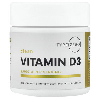 TypeZero, Vitamina D3, 50 mcg (2.000 UI), 240 Cápsulas Softgel