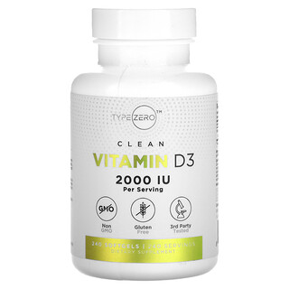 TypeZero, Čistý, vitamín D3, 2 000 IU, 240 měkkých kapslí