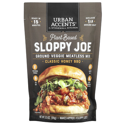 Urban Accents  Plant Based Sloppy Joe  Ground Veggie Meatless Mix  Classic Honey BBQ  3.5 oz (99 g)