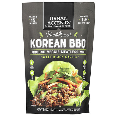 Urban Accents  Plant Based Korean BBQ  Ground Veggie Meatless Mix  Sweet Black Garlic  3.6 oz (102 g)