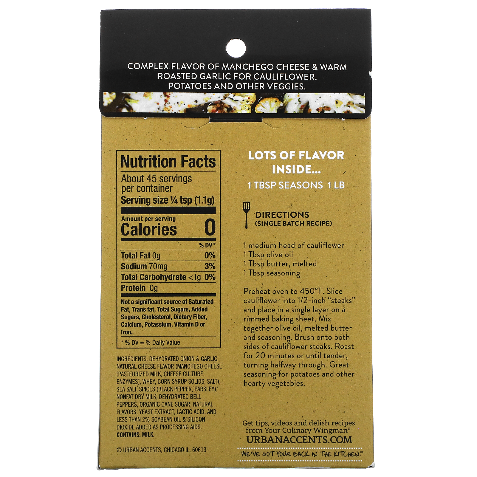 Urban Accents, Veggie Roaster Seasoning Blend, Manchego & Roasted