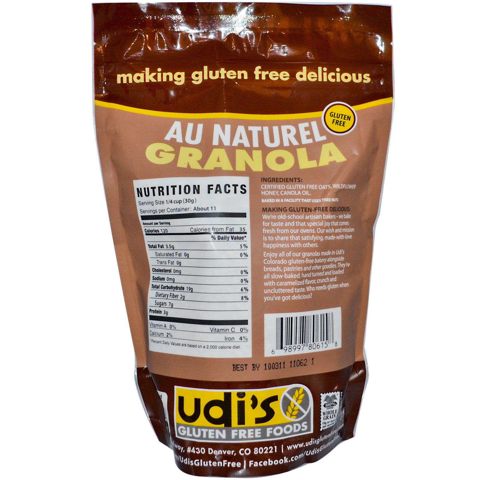 Udi's, Gluten Free Granola, Au Natural, 12 oz (340 g ...
