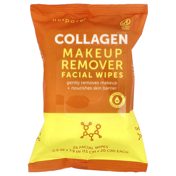 Nu-Pore Collagen Makeup Remover Facial Wipes, 25 Wipes