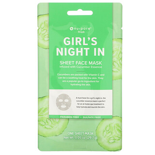Nu-Pore, Girl's Night In Sheet Beauty Face Mask, Cucumber, 1 Sheet, 1.05 oz (29.7 g)
