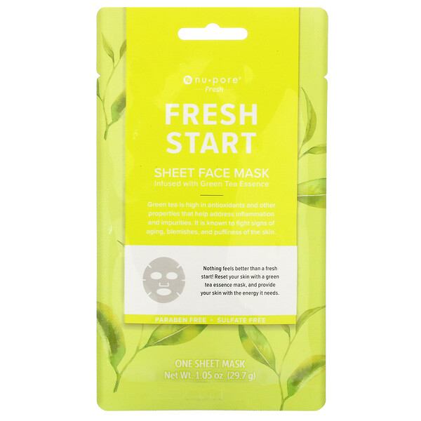 Nu-Pore‏, מסכת יופי לפנים Fresh Start עם תה ירוק, מסכה 1 , 29.7 גרם (1.05 אונקיות)