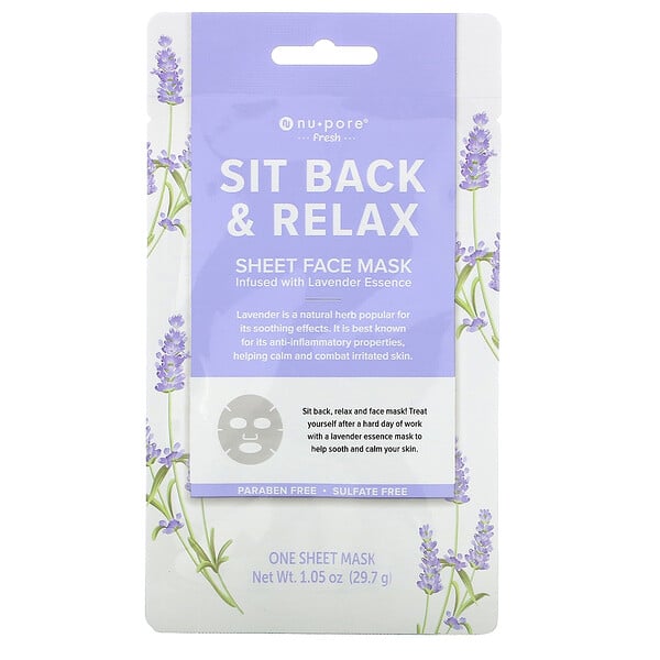 Sit Back & Relax Beauty Sheet Face Mask, Lavender, 1 Sheet, 1.05 oz (29.7 g)