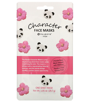 Nu-Pore тканевая маска для лица с гибискусом, в форме панды, 1 шт., 29,7 г (1,05 унции)
