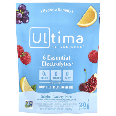 Ultima Replenisher  6 Essential Electrolytes  Daily Electrolyte Mix  Variety Pack  20 Stickpacks