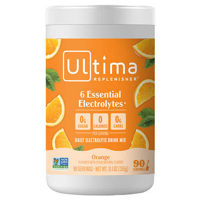 Ultima Replenisher, 6 electrolitos esenciales, Mezcla para preparar bebidas con electrolitos de uso diario, Naranja, 315 g (11,1 oz)