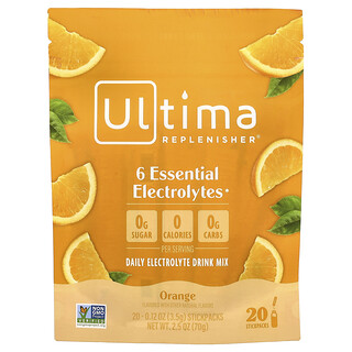 Ultima Replenisher, 6 Essential Electrolytes, Daily Electrolyte Drink Mix, Orange, 20 Stickpacks, 3.5 g (0.12 oz) Each