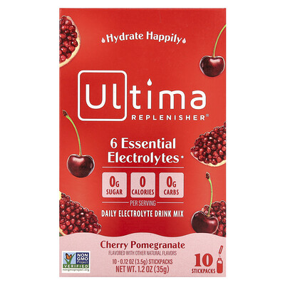 Ultima Replenisher  6 Essential Electrolytes  Daily Electrolyte Drink Mix  Cherry Pomegranate  10 Stickpacks  0.12 oz (3.5 g) Each