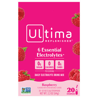 Ultima Replenisher, Mezcla de electrolitos, Frambuesa, 20 sobres, 3,2 g (0,11 oz) cada uno