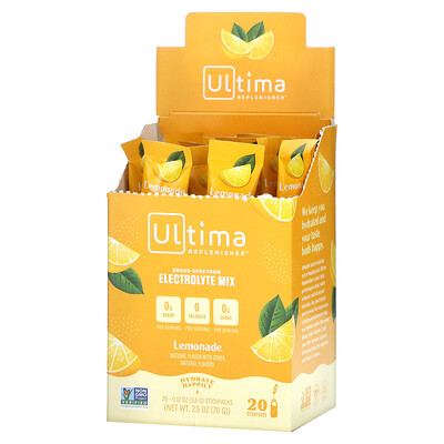 

Ultima Replenisher порошок электролитов со вкусом лимонада, 20 пакетиков, 0,12 унций (3,5 г)