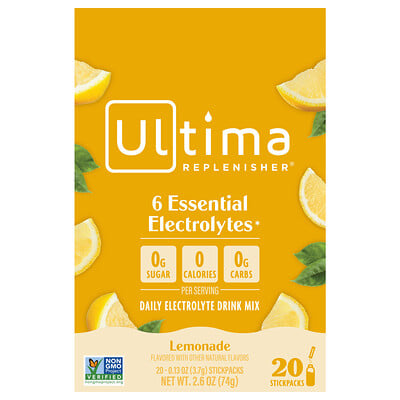 Ultima Replenisher, Mezcla para preparar bebidas con electrolitos de uso diario, Limonada, 20 sobrecitos, 3,7 g (0,13 oz) cada uno