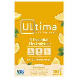 Ultima Replenisher, 日常电解质饮品混合物，柠檬水味，20 条，每条 0.13 盎司（3.7 克）