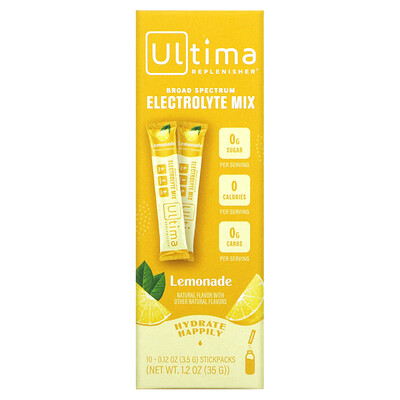 

Ultima Replenisher Электролит в порошке, Лимонад, 10 пакетов, 0,12 унции (3,5 г) каждый