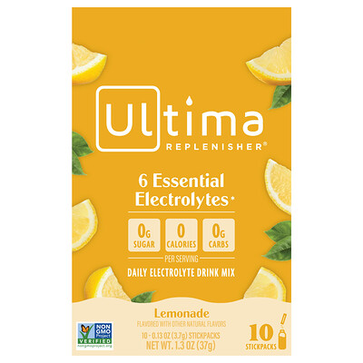 Product Image for Ultima Replenisher, 6 Essential Electrolytes, Daily Electrolyte Drink Mix, Lemonade, 10 Stickpacks, 0.13 oz (3.7 g) Each