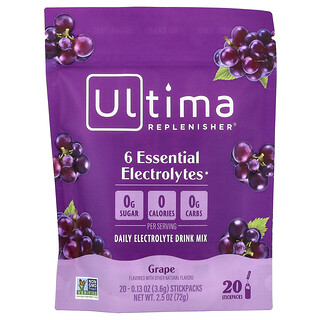 Ultima Replenisher, 6 electrolitos esenciales, Mezcla para preparar bebidas con electrolitos diarios, Limonada, 20 sobrecitos, 3.6 g (0,13 oz) cada uno