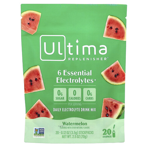 Ultima Replenisher, 6 Essential Electrolyts, Daily Electrolyt Drink Mix, Wassermelone, 20 Stickpacks, je 3,5 g
