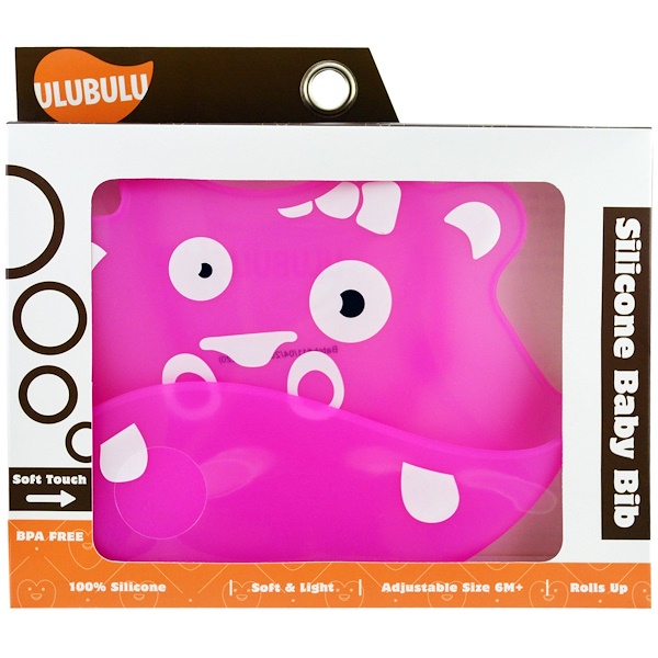 Ulubulu, Silicone Baby Bib, Pink Hippo, 1 Piece iHerb