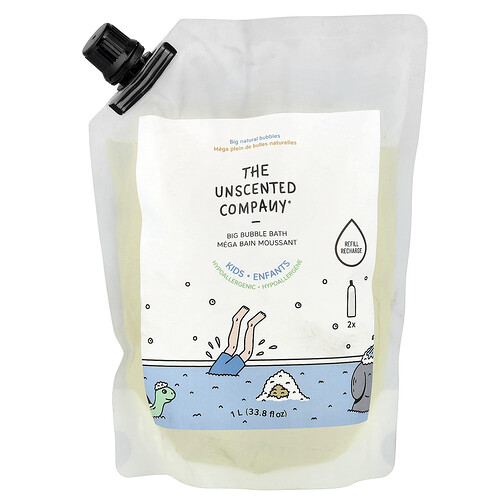 The Unscented Company, Kids, Big Bubble Bath, großes Schaumbad für Kinder, nachfüllbar, ohne Duftstoffe, 1 l (33,8 fl. oz.)