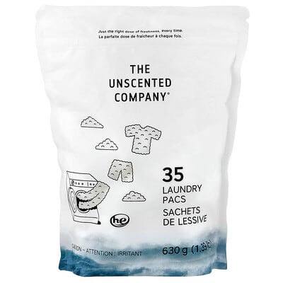 The Unscented Company, Envases para la ropa, Sin fragancia, 35 sobres, 630 g (1,39 lb)
