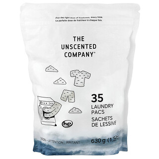 The Unscented Company, Envases para la ropa, Sin fragancia, 35 sobres, 630 g (1,39 lb)