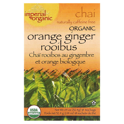 Uncle Lee's Tea Imperial Organic Orange Ginger Rooibus Chai Caffeine Free 18 Tea Bags 1.14 oz (32.4 g)