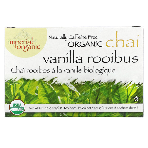 Imperial Organic Vanilla Rooibos Chai, Caffeine Free, 18 Tea Bags, 1.14 oz (32.4 g)