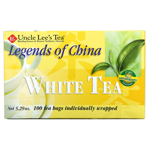 شاي أبيض، Legends of China، عدد 100 كيس شاي، مغلف بشكل فردي، 5.29 أونصة (150 جم)