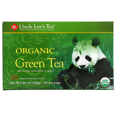 Uncle Lee's Tea Органический зелёный чай, 100 чайных пакетиков, 160 г  - Купить
