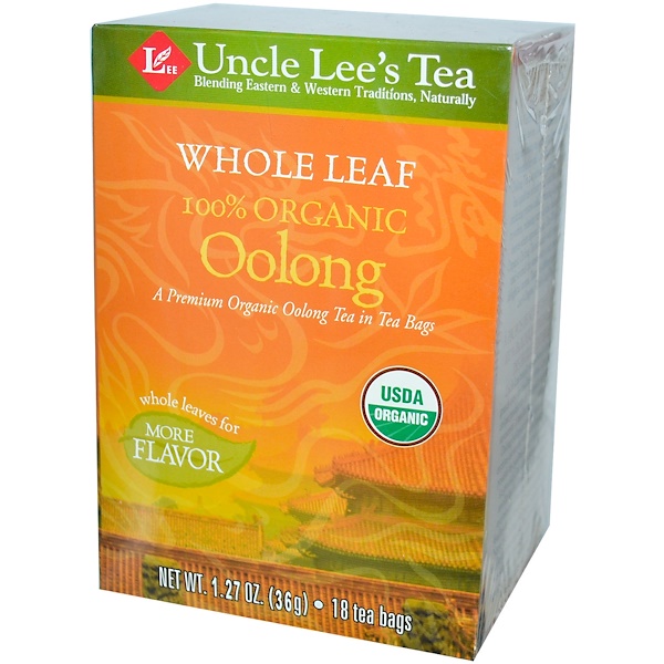 Uncle Lee's Tea, 100 Organic Oolong Tea, Whole Leaf, 18 Tea Bags, 1.27