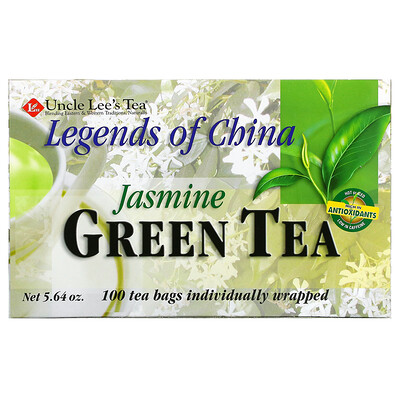 Uncle Lee's Tea легенды Китая, зеленый чай, жасмин, 100 чайных пакетиков в индивидуальной упаковке, 160 г (5,64 унции)