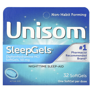 Unisom, SleepGels, 야간 수면에이드, 소프트젤 32정