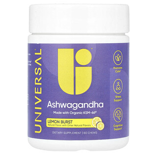 Universal U, Ashwagandha, Ráfaga de limón, 60 comprimidos masticables