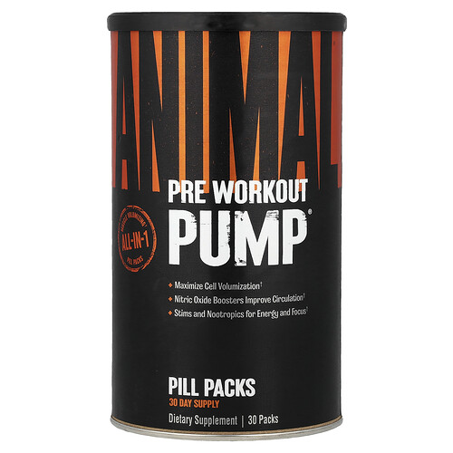Animal, Pre Workout Pump, Pill Packs, Pre-Workout-Pillen-Päckchen für den Muskelaufbau, 30 Päckchen