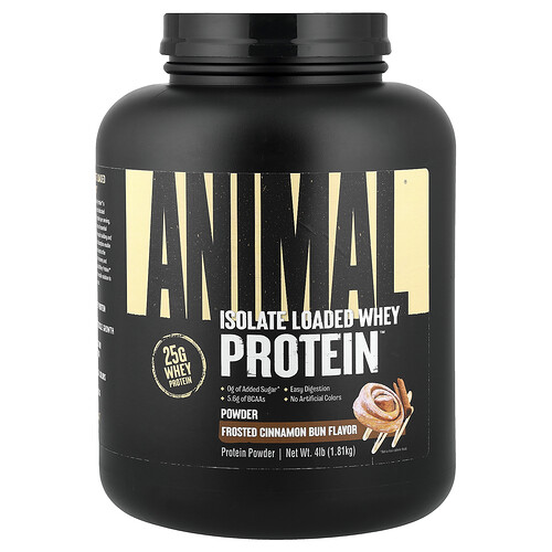 Animal, Pudră de proteină din zer cu izolare, chiflă de scorțișoară mată, 4 lb (1,81 kg)