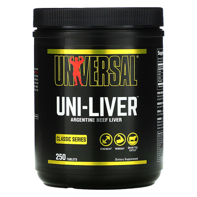 Universal Nutrition Classic Series, Uni-Liver, аргентинская говяжья печень, 250 таблеток