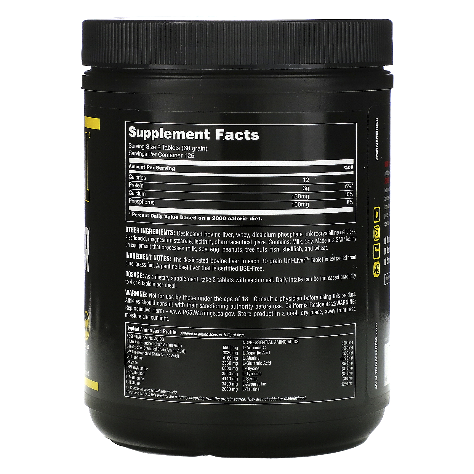 Universal Nutrition, UniLiver, Desiccated Liver Supplement, 250