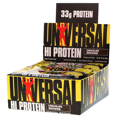 Universal Nutrition HI Protein Bar, Chocolate Brownie, 16 Bars, 3 oz (85 g) Each