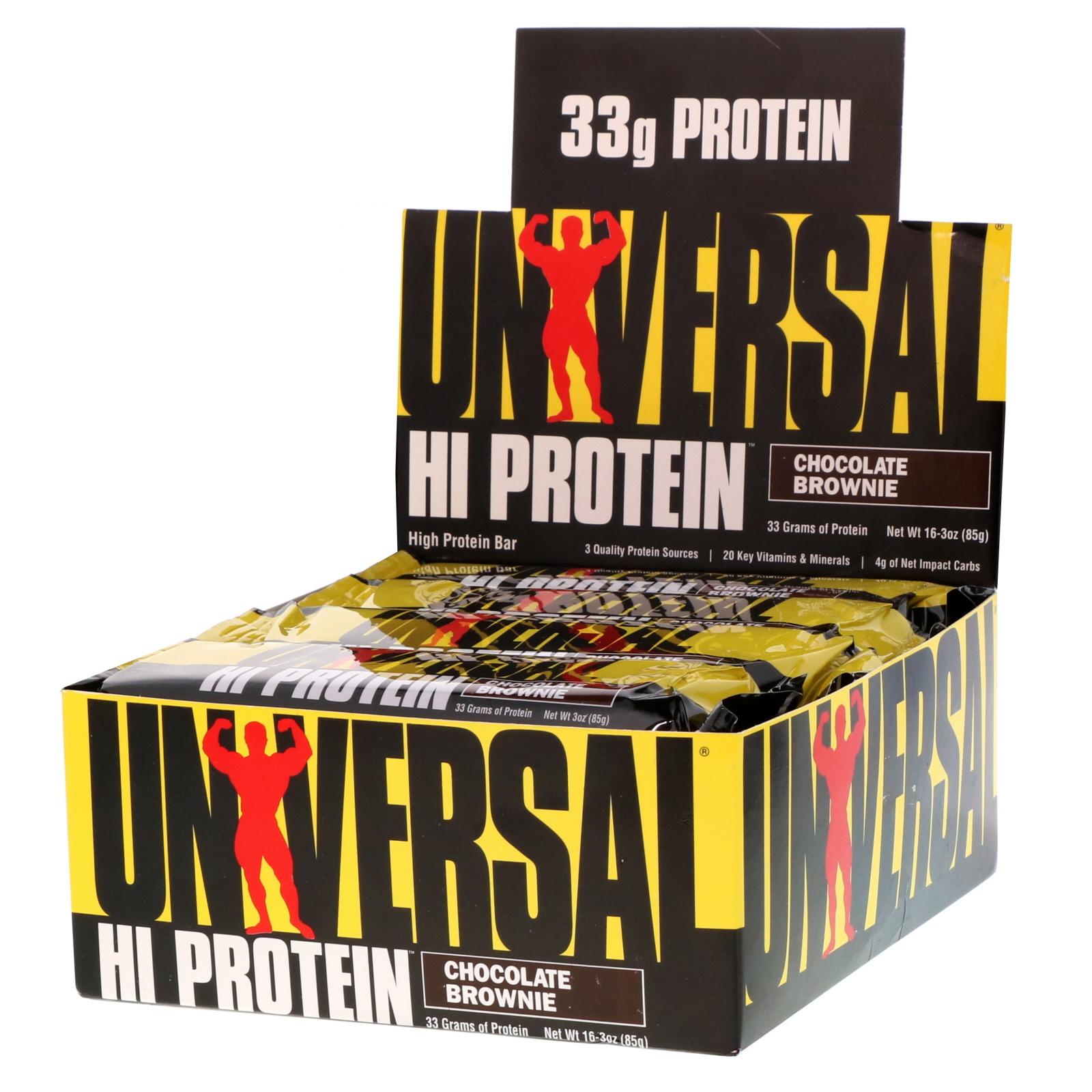 Universal Nutrition, HI Protein Bar, Chocolate Brownie, 16 Bars, 3 oz