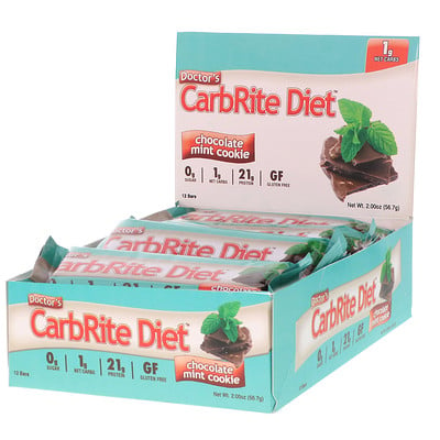 Universal Nutrition Doctor's CarbRite Diet Bars, Chocolate Mint Cookie, 12 Bars, 2.00 oz (56.7 g) Each