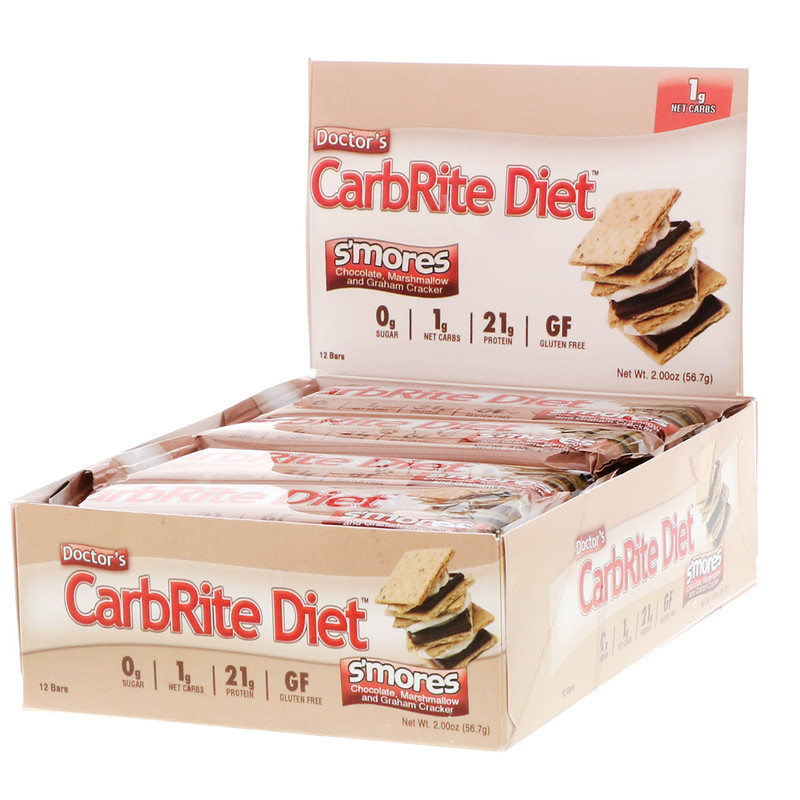 Universal Nutrition, Doctor's CarbRite Diet Bars, Smores, 12 Bars, 2.00 oz (56.7 g) Each iHerb