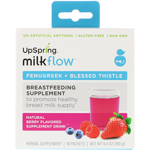 Отзывы о АпСпринг, Milkflow, Fenugreek + Blessed Thistle Supplement Drink, Natural Berry Flavor, 18 Packets, 0.35 oz (10 g) Each