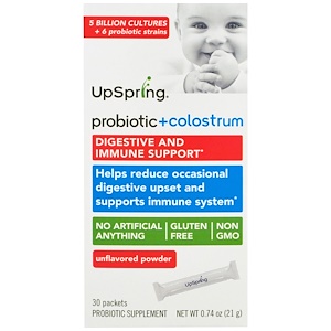 Купить UpSpring, Пробиотик + молозиво, неароматизированный порошок, 30 пакетиков по 21 г (0.74 oz)  на IHerb