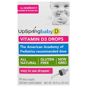 UpSpring, Витамин D3 в Каплях, для Ребенка, 0,68 жидких унций (20 мл)