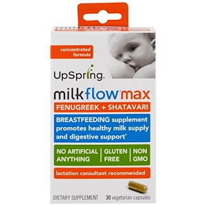 UpSpring, Milkflow Max, суперсмесь пажитника, 30 вегетарианских капсул