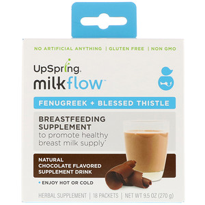 Отзывы о АпСпринг, Milkflow, Fenugreek + Blessed Thistle Supplement Drink, Natural Chocolate Flavor, 18 Packets, (15 g) Each