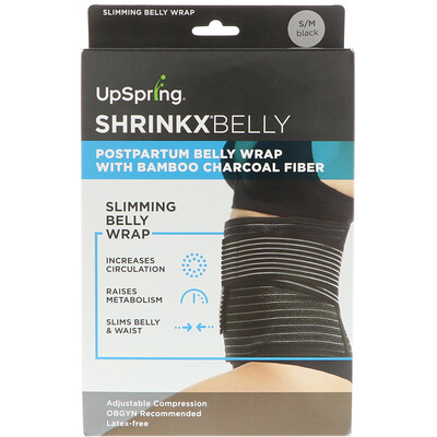 UpSpring Shrinkx Belly, бандаж для послеродового периода с древесным бамбуковым волокном, размер S/M, черный